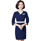 Amazon Co Jp ジンニュウ レディース ワンピース フォーマル 半袖 Vネック 通勤 女性 制服 ユニフォーム クリニック 歯科 医療 事務 美容 無地 おしゃれ 夏 服 ファッション小物
