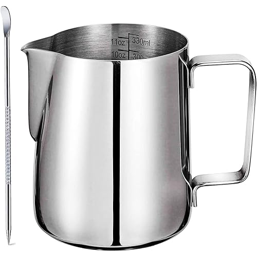 Milk Frothing Pitcher Decorating Art Pen SUS304, Stainless Steel Milk Frother Cup Steaming Measurements Inside for Espresso M