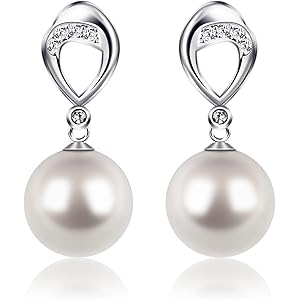 D.Perllaパール ピアス レディース 真珠 イヤリング レディース 20mm水滴の真珠の涙ブライダル垂れるイヤリング婚約ジュエリー