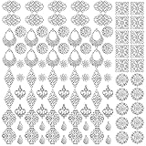 サムコス 約100個セット 透かし パーツ シルバー 四角 三角 花 月 雫 DIY ハンドメイド アクセサリー 金具 素材 ピアス イヤリング かんざし ビジュー 台座