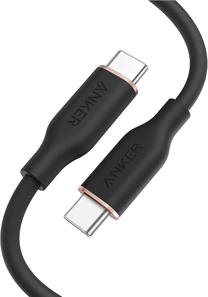 Anker PowerLine III Flow USB-C & USB-C ケーブル Anker絡まないケーブル 240W 結束バンド付き USB PD対応 シリコン素材採用 iPhone 17 / 16 / 15 / Galaxy iPad Pro MacBook Pro/Air 各種対応 (1.8m ミッドナイトブラック) - 1