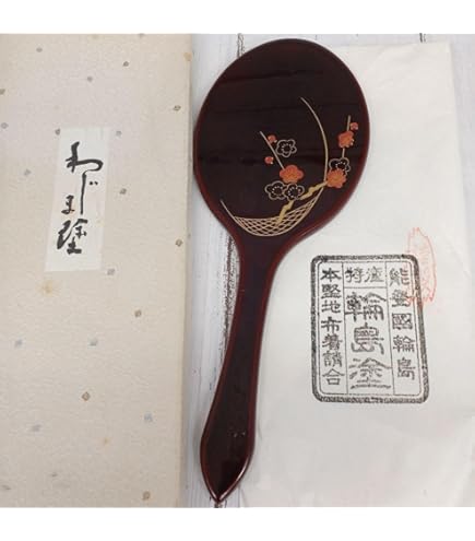 Amazon.co.jp: 輪島塗高級漆塗り 手鏡 花模様全長 約28.5cm
