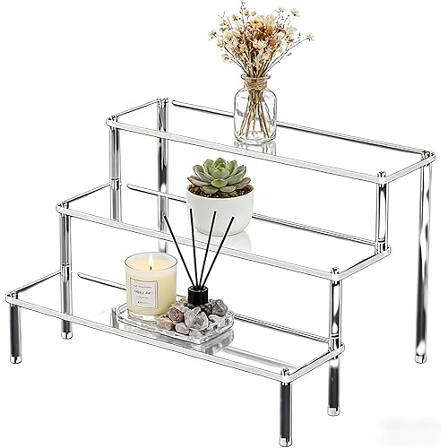 Acrylic Riser Display Stand, 3 Tier Clear Acrylic Display Shelf, Cupcake Dessert Display Risers for Showcasing Jewelry and Pe