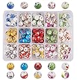 PH PandaHall 約150個/箱 15種 セラミックビーズ 10mm 磁器ビーズ とんぼ玉 花柄ビーズ スペーサービーズ ランドビーズ アクセサリーパーツ ジュエリー DIY用 手芸用品 クラフト用 ハンドメイド 手作り素材 混合色