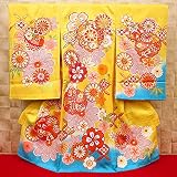 【金彩花尽くし・黄色・水色ぼかし】 女児　初着　祝着 のしめ 産着 女の子のお宮参り着物 高級 フードセットプレゼント付