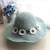 Rush.C ファッション 小物 帽子 麦わら帽子 キッズ お花 ブラウン ピンク ライトブルー 【Rush.Cオリジナルハンカチセット】 B95 (ライトブルー)