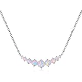 Barzel 18K White Gold Plated or Rose Gold Plated Created White Opal Graduated Necklace