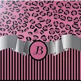 Rikki Knight文字" B "ライトピンクヒョウ印刷ストライプモノグラムセラミックアートタイル12 " x 12 "
