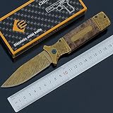 ホット販売戦術折りたたみナイフ鋼ブレード木材ハンドルポケット狩猟ツールキャンプナイフサバイバル屋外ツール (黄)