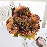 YSBER 1 * 2ブーケビンテージ人工牡丹シルク花は、結婚式、ブライダル、パーティー、ホーム、オフィスデコレーション（ブラウン）に最適です。