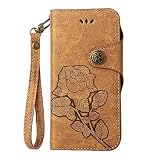 LG G6 ケース,COOSTOREJPレトロエンボス加工ローズFlorals PUレザーケース磁気カードウォレット+取り外し可能な手首ストラップのデザインは、に適用する LG G6 2017,カーキ