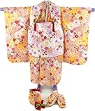 七五三 着物　三歳　着物セット 3歳用高級被布７点セット オレンジ地に雪輪と桜(被布白)