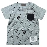 《春夏対応》 nico hrat(ニコフラート) 製品洗い加工済み 42/2天竺半袖ギター総柄Tシャツ 80cm/MG NO.B-270106