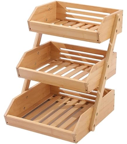 木製二段式バスケット Amazon | 2段フルーツバスケット キッチンカウンター用 収納バスケット