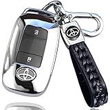 【yoshinari】 トヨタ TOYOTA ライズ RAIZE ルーミー ROOMY (2020年9月〜) 専用 キーケース キーカバー 本革 キーホルダー エンジンスタート Eボタン 対応 (トヨタ専用セット、シルバー)