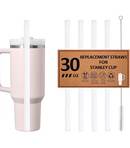 10 Pack Replacement Straws For Stanley Quencher 14oz/20oz | Reusable Clear Plastic Straws With Cleaning Brushes, BPA-Free, 9.37 Inch - View #11