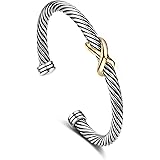 NANDUDU Cuff Bracelet for Women Cable Wire Bracelet - Stainless Steel Two Tone Twisted Bangle - Silver Cuff Knot Vintage Brac