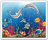 JP London Peel and Stick Removable Wall Decal Sticker Mural, Kids Undersea Dolphin Ocean, 24 by 19.7