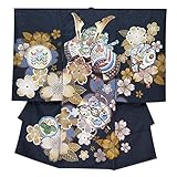 お宮参り着物 正絹 男の子のお祝い着(初着・産着) 日本製「黒地、兜と桜」HBU807