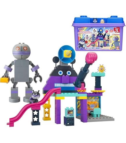 廃盤品レア！アンパンマン ラボ　ばいきんまんのくるくるメカ工場ブロックバケツ ばいきんまんのくるくるメカ工場ブロックバケツ 廃盤品レア