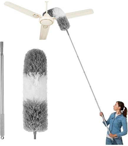 Spider Web Remover DELUX Extendable Microfiber Duster – 100-Inch Telescoping Pole With Bendable Head For Ceiling Fans & High Surfaces Bendable Head Duster