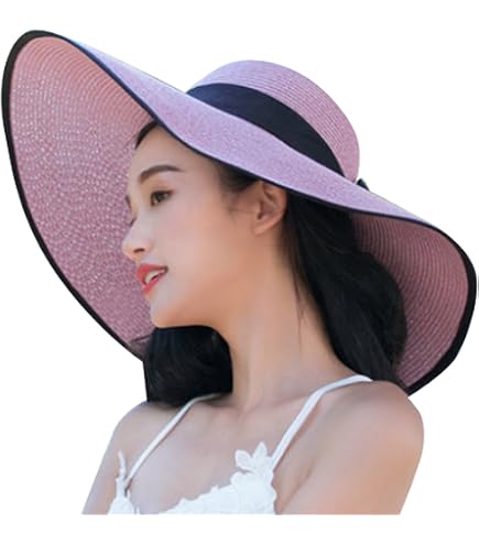 Amazon.co.jp: 麦わら帽子 大きい 折りたたみ つば広 女優帽 リボン