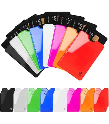 credit card protective sleeves amazon Aigee 28-Pack RFID Blocking Sleeves – 24 Credit Card Protectors In 12 Colors + 4 Extras, Unisex Adult Wallet Security Rdif Credit Card Sleeve Advanced TSV RFID secure sleeve designed to protect credit cards best magic card sleeves Amazon.com: