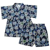 《盛夏 甚平》(ジンベイ) 日本製ベビー男児 サザンクロス生地花火柄甚平スーツ 80cm/ネイビー NO.OG-75540