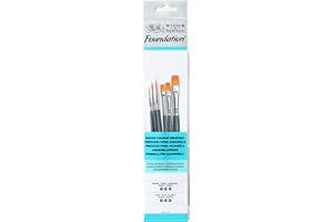 Winsor & Newton Foundation Watercolour Brush Set, Short Handle, Round & Flat, 6 Pack