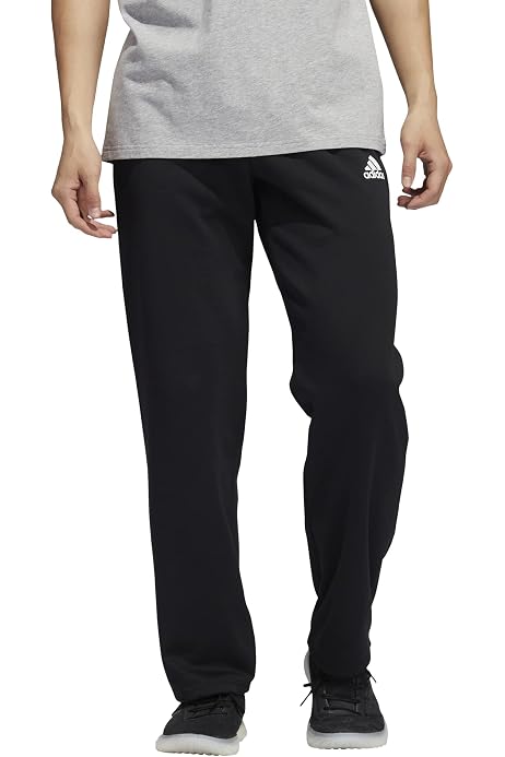 adidas Men's Essentials Fleece Open Hem 3-Stripes Pants, Black, Small/30\