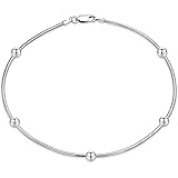 Delicate Sturdy Simple 1.5-3MM Oval & Round Multi Stand Station Bead Ball Chain Anklet Ankle Bracelet For Women Teens .925 St