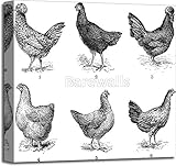 Hens、1。Houdan Chicken。2。Henの矢印。3。Hen Crevecoeur。4。Cochin Hen。5。Dorking Hen。6。チキンのBresse、ヴィンテージ彫刻。用紙印