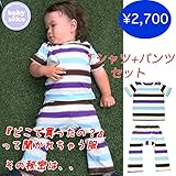 半袖 Tシャツ とパンツのセット 出産準備 新生児 お祝い ベビー服 プレゼント ユニセックス 男の子 送料込み グリーン babysoko＜ベビーソーコ＞ SZ天竺、ボーダー Tシャツ-GR (70