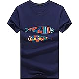 [クロム クレイン] メンズ カジュアル 半袖 魚 コメディー プリント Tシャツ キャラ デザイン TSP015