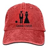 大人 デニム キャップゲームオーバー バチェラー・パーティー 結婚式 ユーモア 今季最新 ヒップホップ ハット UVカット 紫外線対策 日よけ 小顔効果 プリント付き 無地 レッド