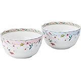 Noritake ノリタケ ディープ ボウル ( 色変り ペアセット ) 11cm 350cc 花更紗 電子レンジ対応 2個 ピンク ・ ブルー ボーンチャイナ P97876/4409-56
