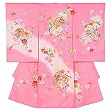 女の子初着 お宮参り着物 ポリエステル ピンク 鼓に花車