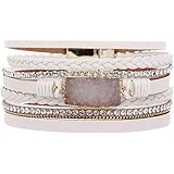 VONRU Leather Cuff Bracelets for Women - Wrap Bracelet Charm Boho Jewelry for Women Handmade Casual Braided Magnetic Bracelet