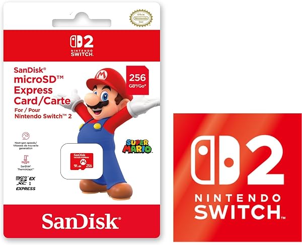 【任天堂ライセンス商品】SanDisk microSD Express Card 256GB for Nintendo Switch 2(サンディスク マイクロSDエクスプレスカード 256GB) 【Amazon.co.jp限定特典】Nintendo Switch 2 ロゴデザインステッカー 同梱 - 1