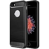 Simpeak iPhone SE 対応 ケース ラギッド Apple iPhone SE 5 5s 適応 炭素繊維カバー TPU 保護バンパー 弾力性付き (ブラック)