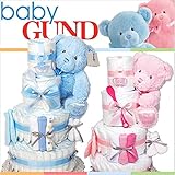 ★GUND baby★大きなテディの豪華４段おむつケーキ！ 当店人気のオムツケーキ♪ふわふわの肌触り！ (Mサイズ51枚(目安3~12ヶ月), ブルー)