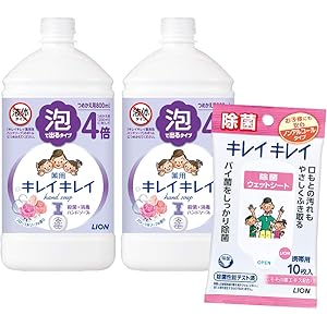 (医薬部外品)【Amazon.co.jp限定】キレイキレイ 薬用 泡ハンドソープ フローラルソープの香り 詰替特大 800ml×2個 除菌シート付