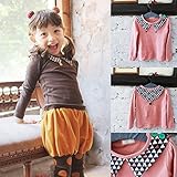 【即納】(韓国スタイル子供服) キッズトップス 女の子長袖シャツ　女の子用洋服 超可愛いチェック柄 ３角形ネック　全２色100cm 110cm 120cm 130cm 140cm pink,140