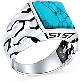 [Bling Jewelry] 半貴重な宝石ワイドキューバカーブリンクチェーンブルーラピス、ターコイズ、ブラウンタイガーアイ、グリーンマラカイト、ブラックオニキス長方形シグネットリング男性用.925トルコで手作りスターリングシルバーをパーソナライズ