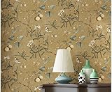 GDXRB レトロな壁紙のベッドルームのリビングルームのテレビの背景の鳥の枝田舎不織布壁紙 (Color : Brass)