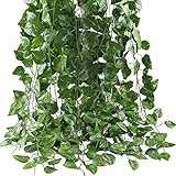 Fake Vines 12 Pack GTidea 84 Feet Artificial Hanging Plants Silk Green Leaf Garlands Home Office Gar