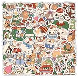 50枚入り かわいい クリスマスステッカー 漫画のクリスマス猫のステッカー メリークリスマスの飾りシール 防水デカール 車 水筒 旅行箱 ノート パソコン ギター ヘルメット バイク 装飾 日記 文房具 誕生日 プレゼント