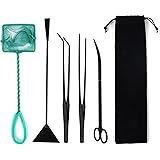 Aquarium Aquascape Tools Kit, Aquarium Fish Tank Starter Kits 5 in 1 Stainless Steel Fish Tank Cleaning Tools Sets with Fishi