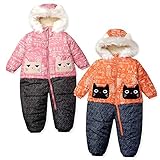 (ピンク/80cm)ベビー服 女の子 カバーオール ジャンプスーツ UZUCHAT ウズチャット 中綿 裏フリース 撥水加工 前開きファスナー ネコモチーフ 耳付き ファー付きフード キャラポケット 