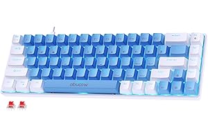 abucow アブカウ 68キーのメカニカルゲーミングキーボード、ブルーバックライトとライトブルーの白いキーキャップ付き - レッドスイッチを使用して、PCおよびMacでのプレミアムなタイピングおよびゲーム体験 (White-Light Blue)